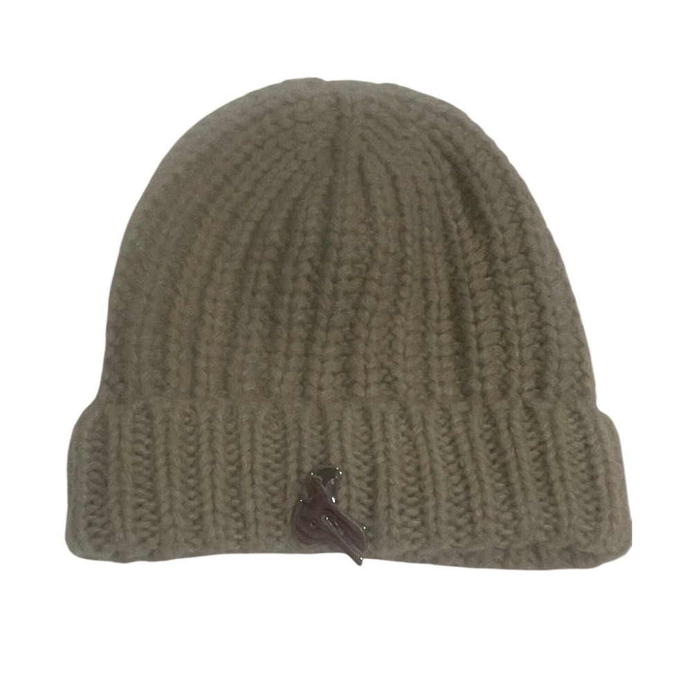 Joah Brown Taupe Mohair Wool Blend Chunky Ribbed Knit Cuffed Beanie Hat One Size